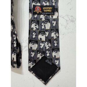 Rare Vintage 90s Looney Tunes Tasmanian Devil Taz Necktie Tie Gray Black White